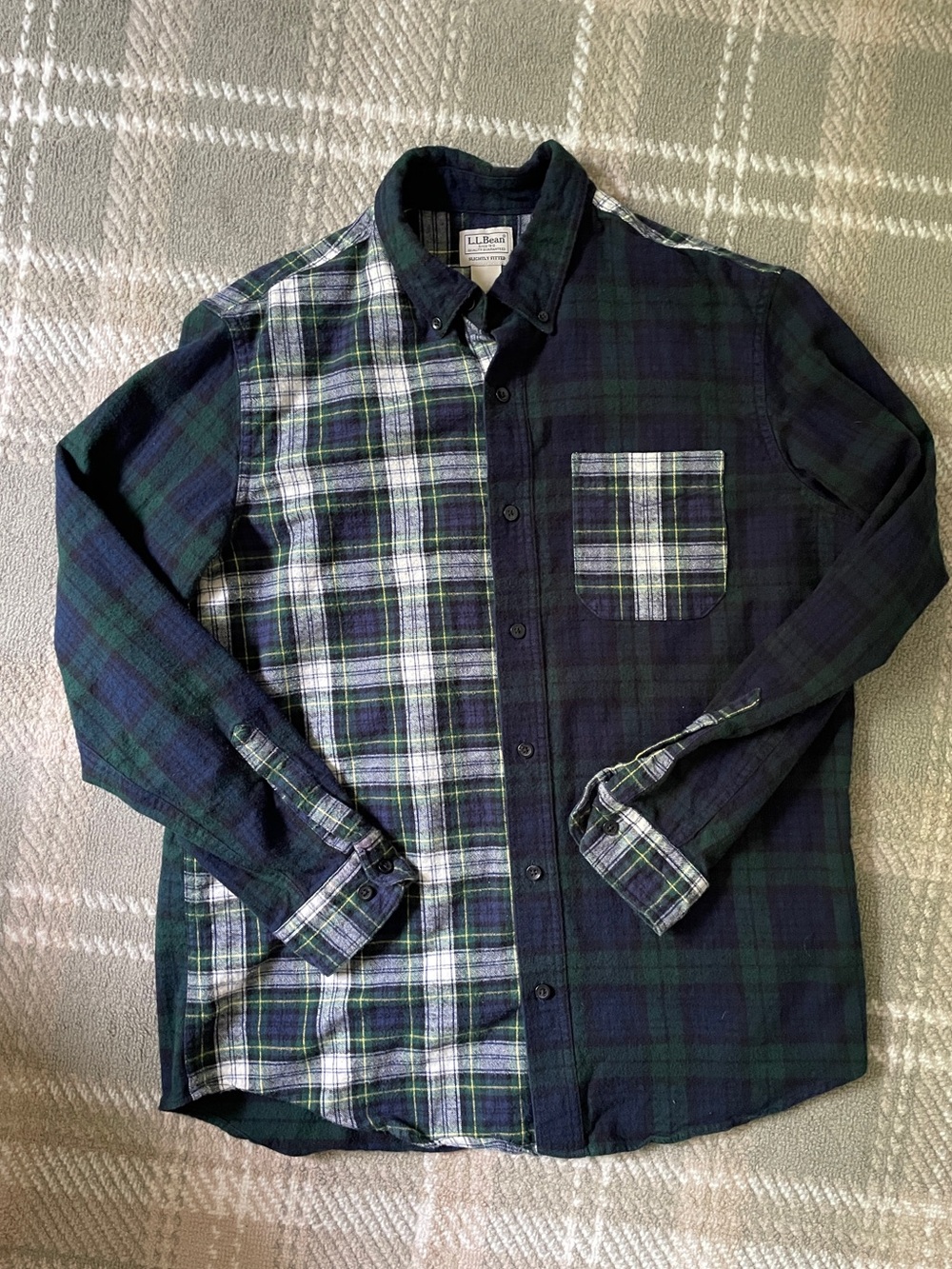 VTG L.L.Bean 100% cotton tartan plaid two tone flannel button down shirt L